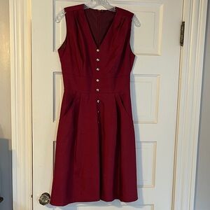 Small Sleeveless V-Neck A-Line Dress in Wine Cranberry Pockets